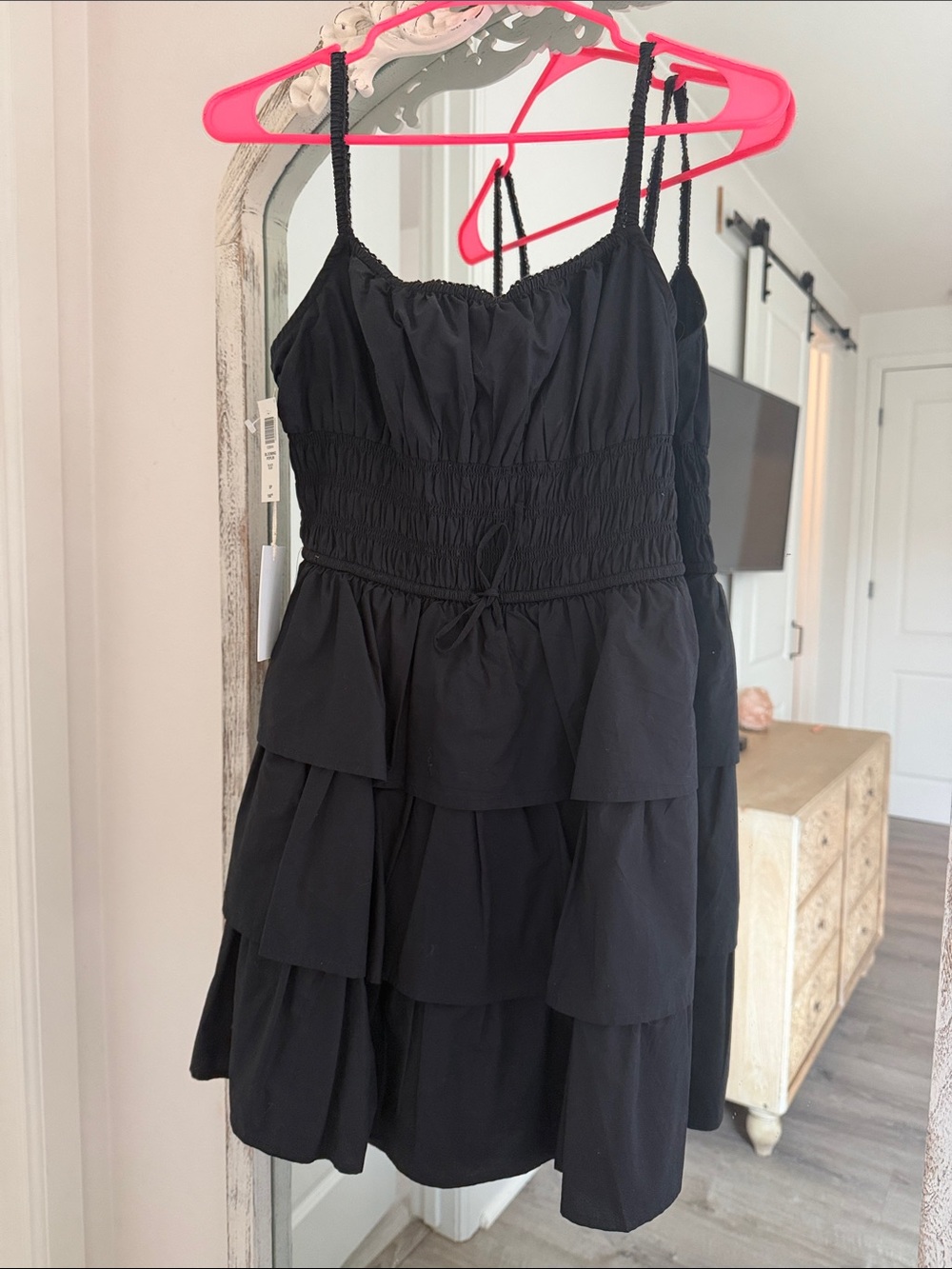Newb Aritzia Black Tiered Spaghetti-Strap Mini Dress. Tags on.